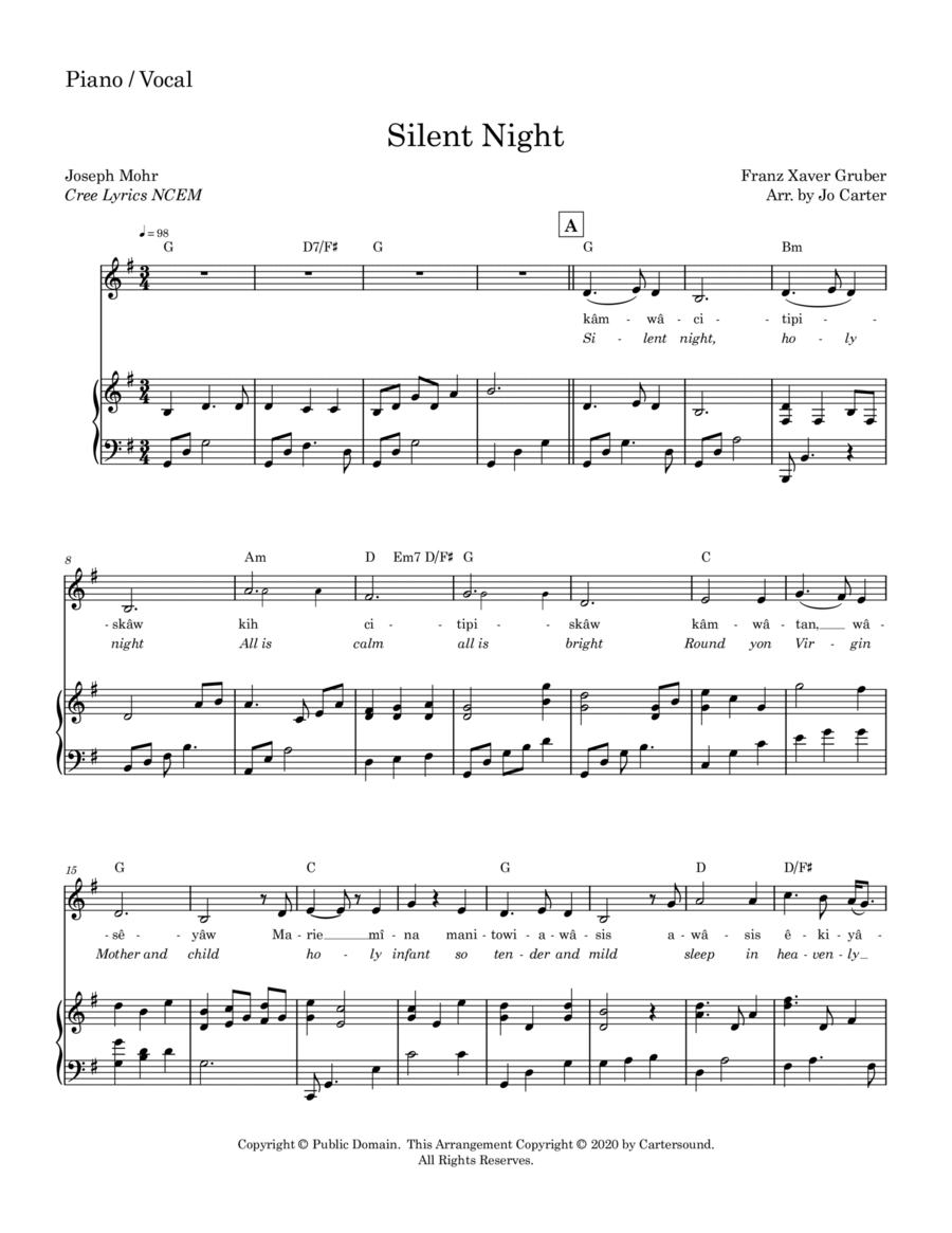 Silent Night Piano, Vocal, Guitar scores gallery preview page 1