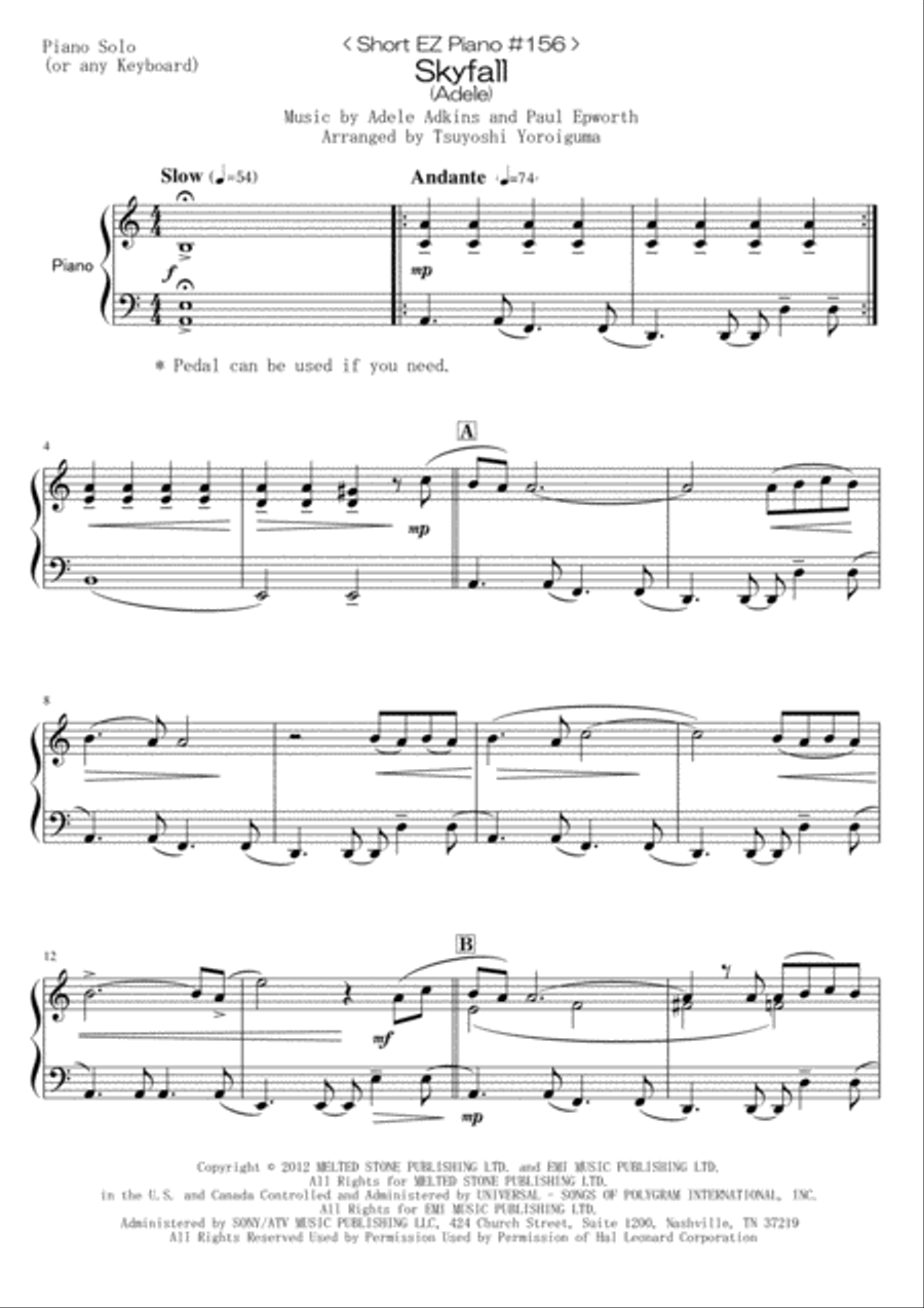 Skyfall Easy Piano scores gallery preview page 1