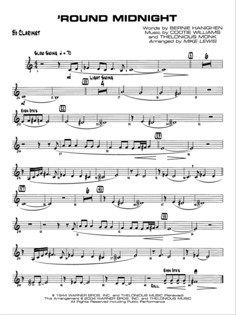 'Round Midnight: 1st B-flat Clarinet Jazz Ensemble scores gallery preview page 1
