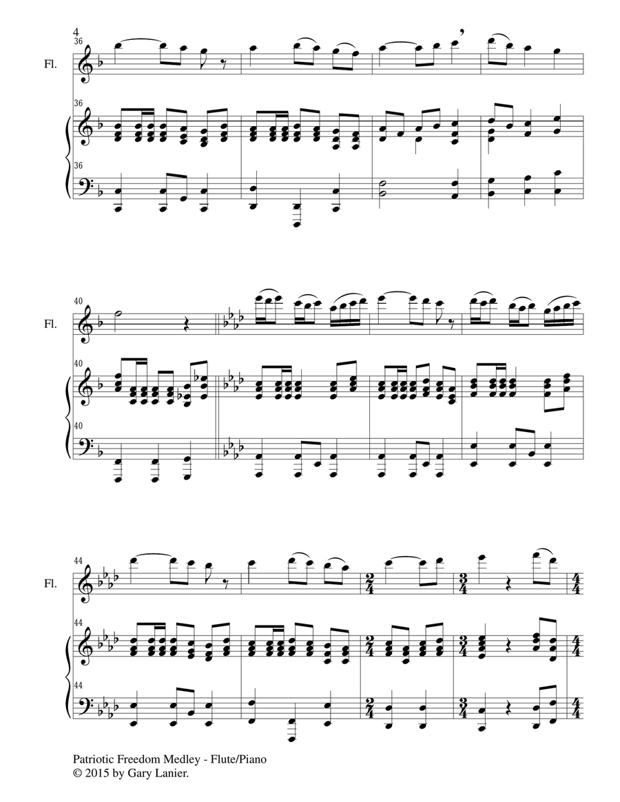 PATRIOTIC FREEDOM MEDLEY (Duet – Flute and Piano/Score and Parts) Woodwind Duet scores gallery preview page 5