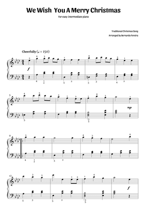 We Wish You A Merry Christmas (easy-intermediate piano in Ab major – clean with fingering)