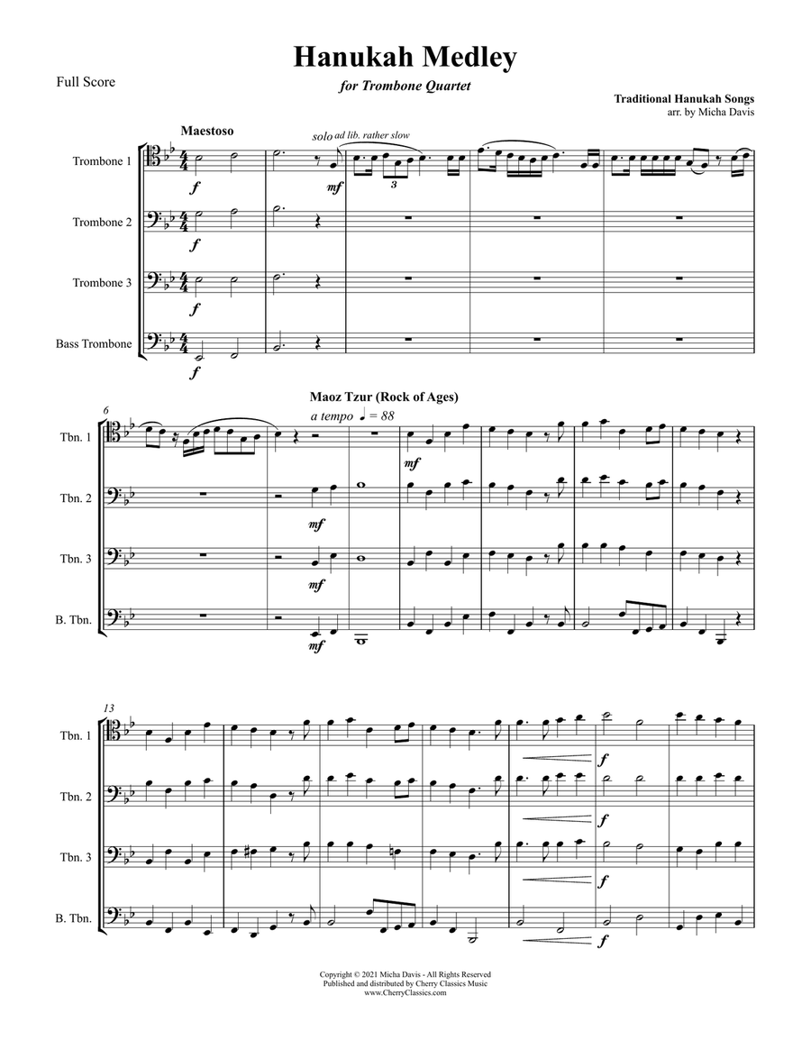 Hanukah Medley for Trombone Quartet Brass Quartet scores gallery preview page 1