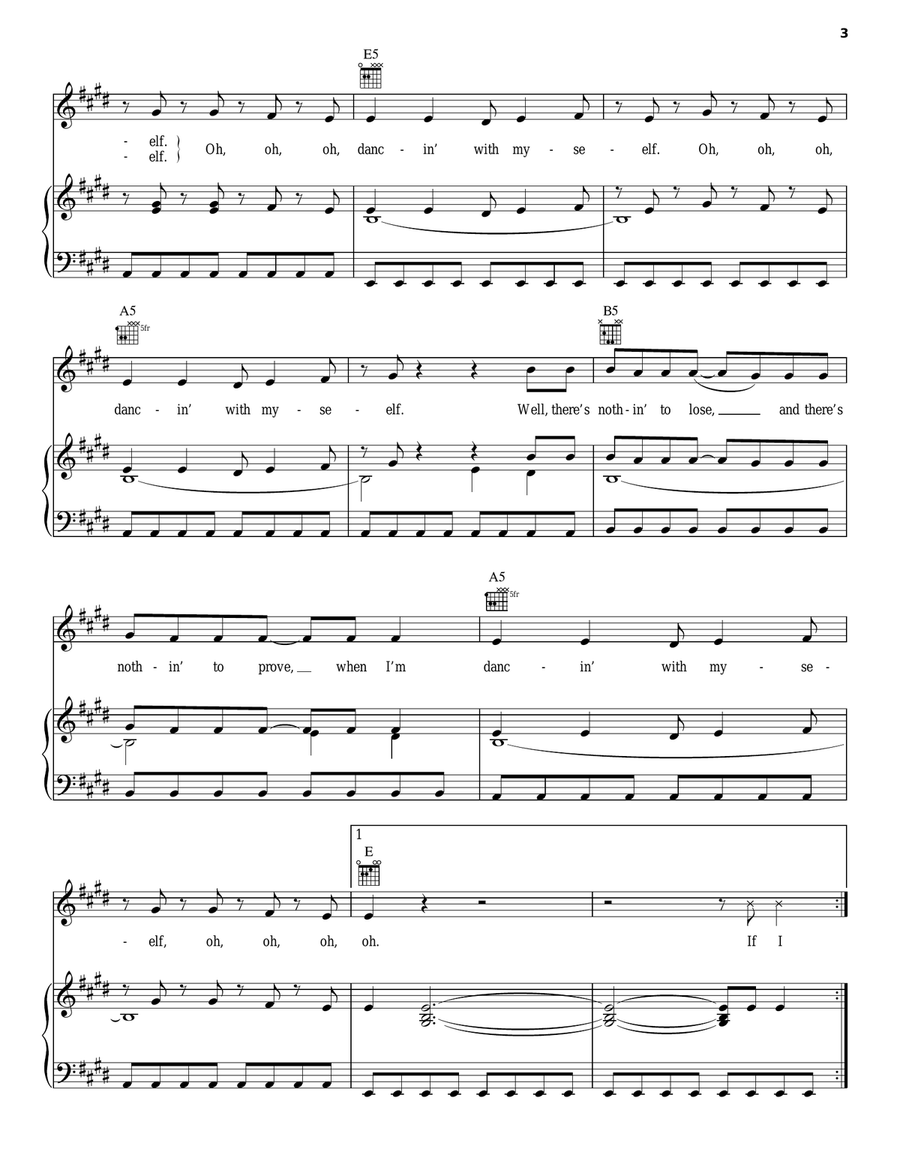 Dancing With Myself Piano, Vocal, Guitar scores gallery preview page 3