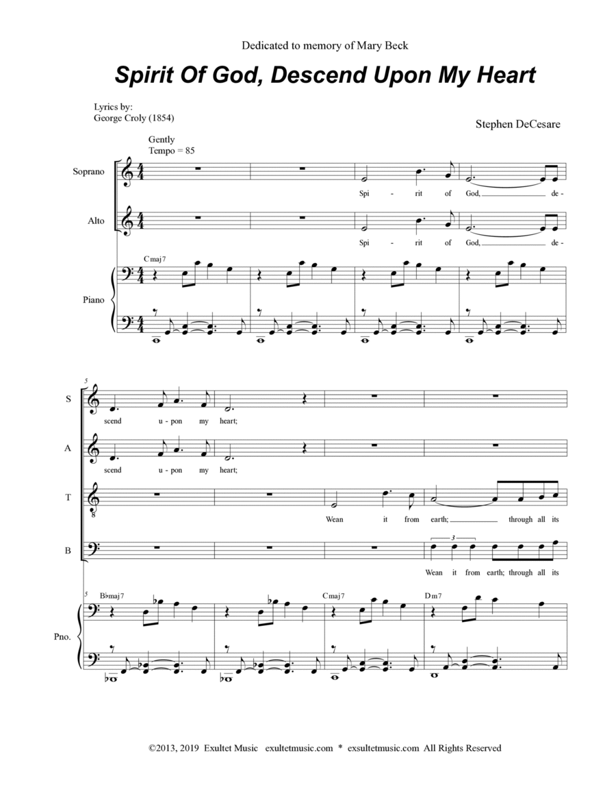 Spirit Of God, Descend Upon My Heart (SATB) image number null
