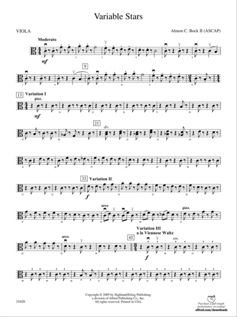 Variable Stars: Viola String Orchestra scores gallery preview page 1