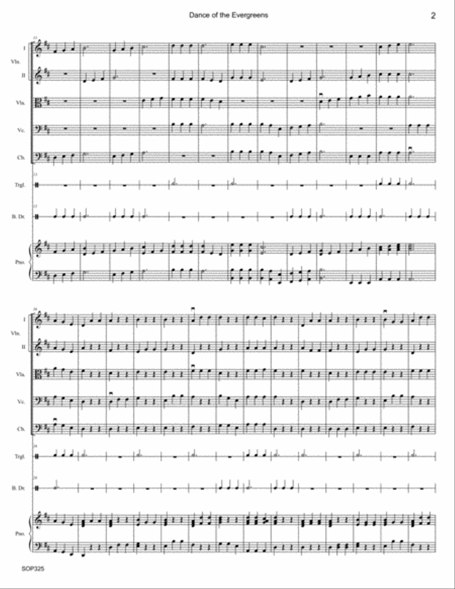 DANCE OF THE EVERGREENS for Elementary STRING ORCHESTRA with optional Piano & Perc. String Orchestra scores gallery preview page 2