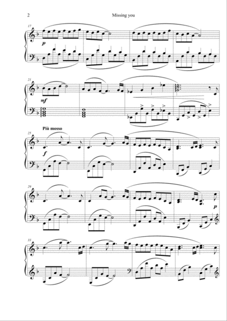Missing you Piano Solo scores gallery preview page 2