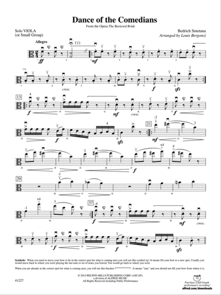 Dance of the Comedians (from the opera The Bartered Bride): Solo Viola (or Small Group) String Orchestra scores gallery preview page 1