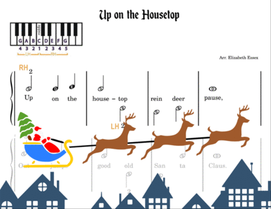 Up on the Housetop - Pre-Staff Alpha Notes Easy Piano scores gallery preview page 2