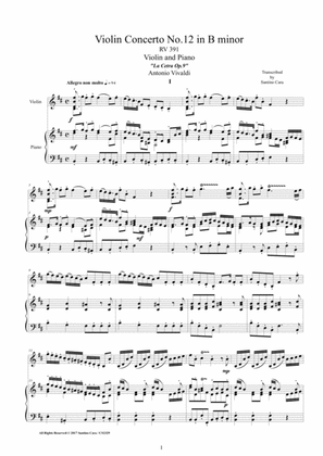 Book cover for Vivaldi - Violin Concerto No.12 in B minor RV 391 Op.9 for Violin and Piano