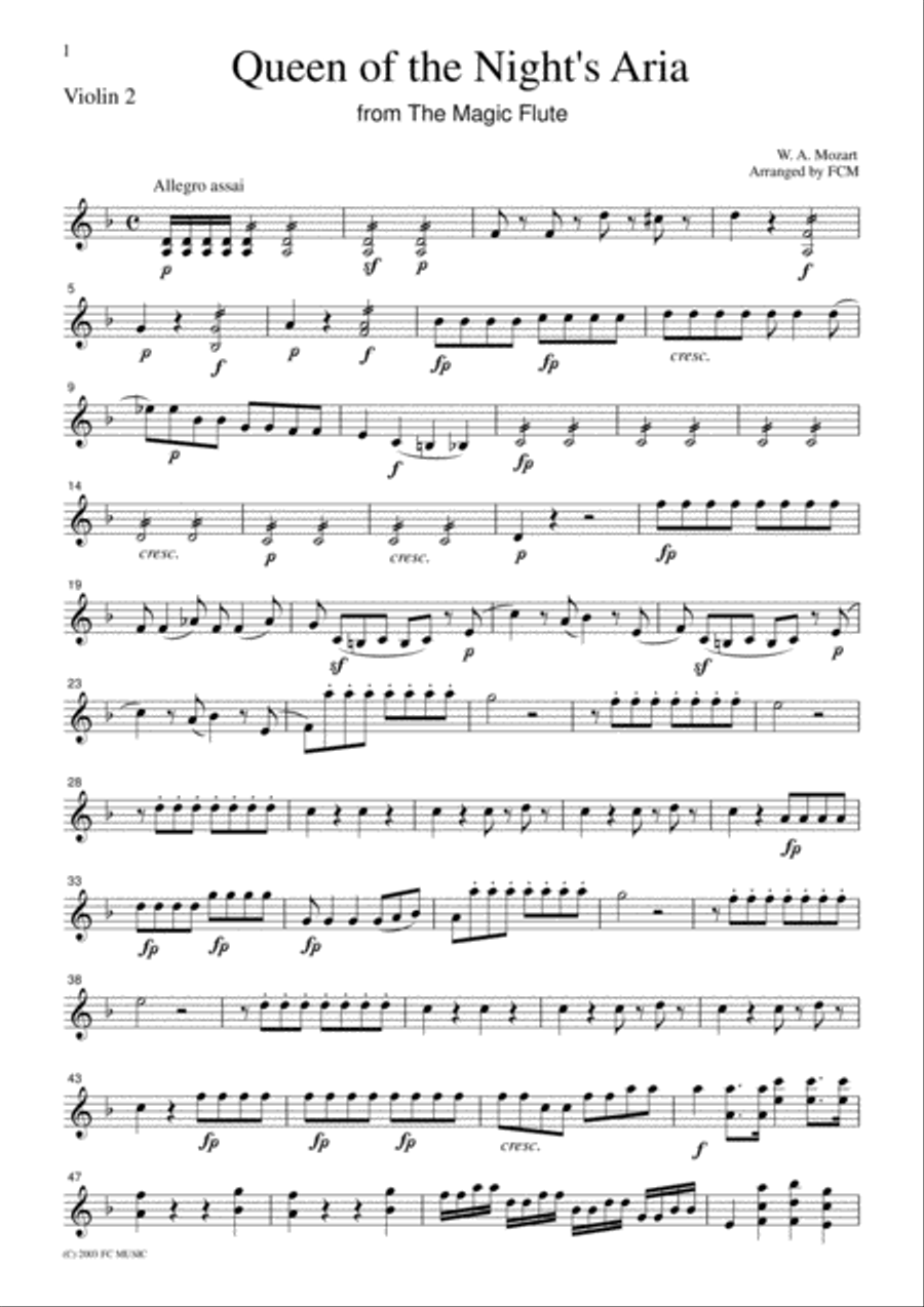Mozart Queen of the Night's Aria from The Magic Flute, for string quartet, CM006 String Quartet scores gallery preview page 5