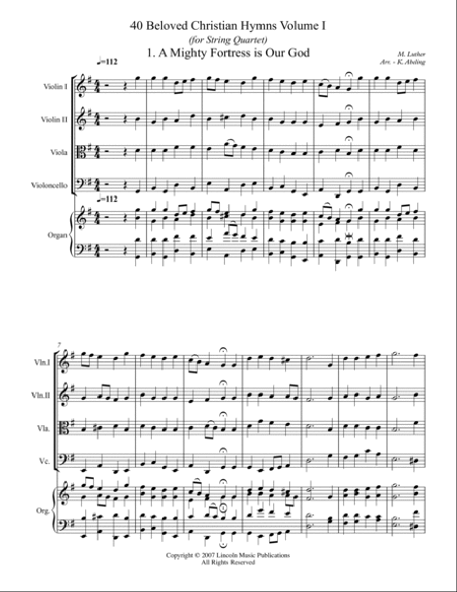 40 Beloved Christian Hymns Volume I (for String Quartet and optional Organ) String Quartet scores gallery preview page 2