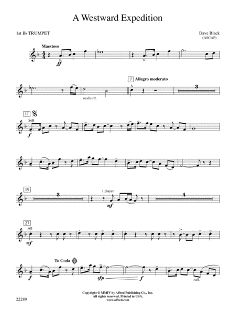 A Westward Expedition: 1st B-flat Trumpet Concert Band scores gallery preview page 1