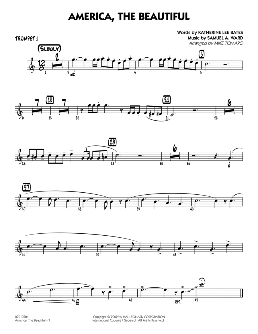 America, The Beautiful - Trumpet 1 Jazz Ensemble scores gallery preview page 1