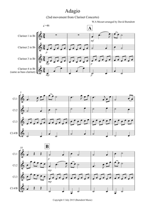 Book cover for Adagio from Mozart's Clarinet Concerto for Clarinet Quartet
