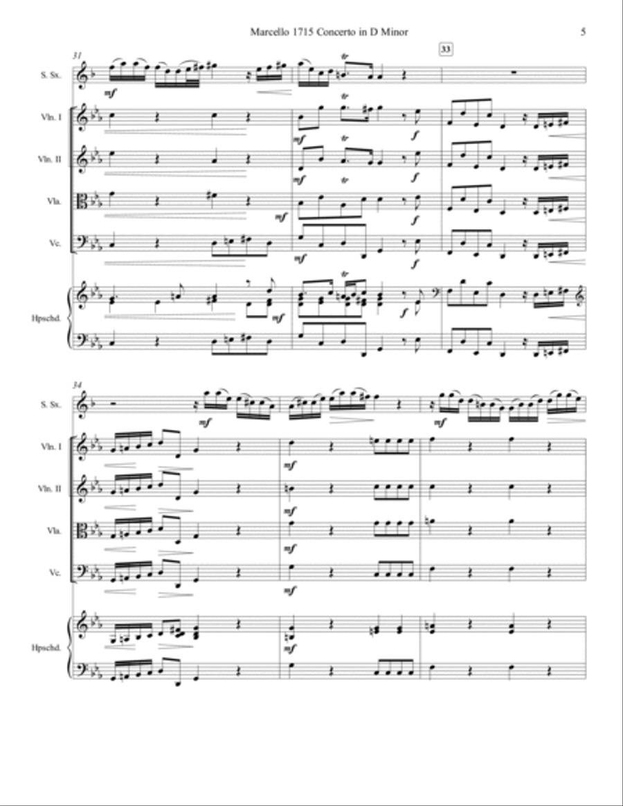 Marcello Oboe Concerto in C Minor for Clarinet or Soprano Sax Chamber Orchestra scores gallery preview page 5