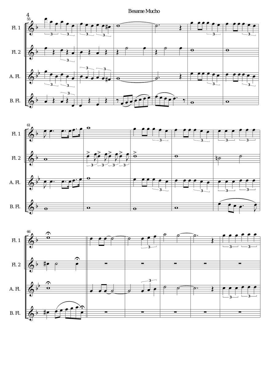 Besame Mucho (Kiss Me Much) Flute Quartet scores gallery preview page 4