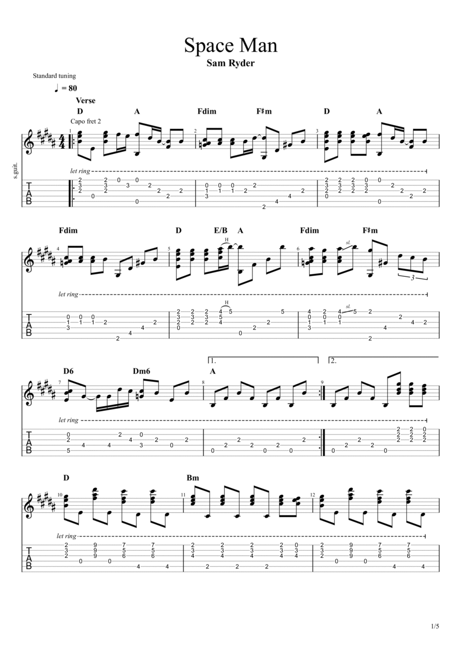 Space Man Electric Guitar scores gallery preview page 1
