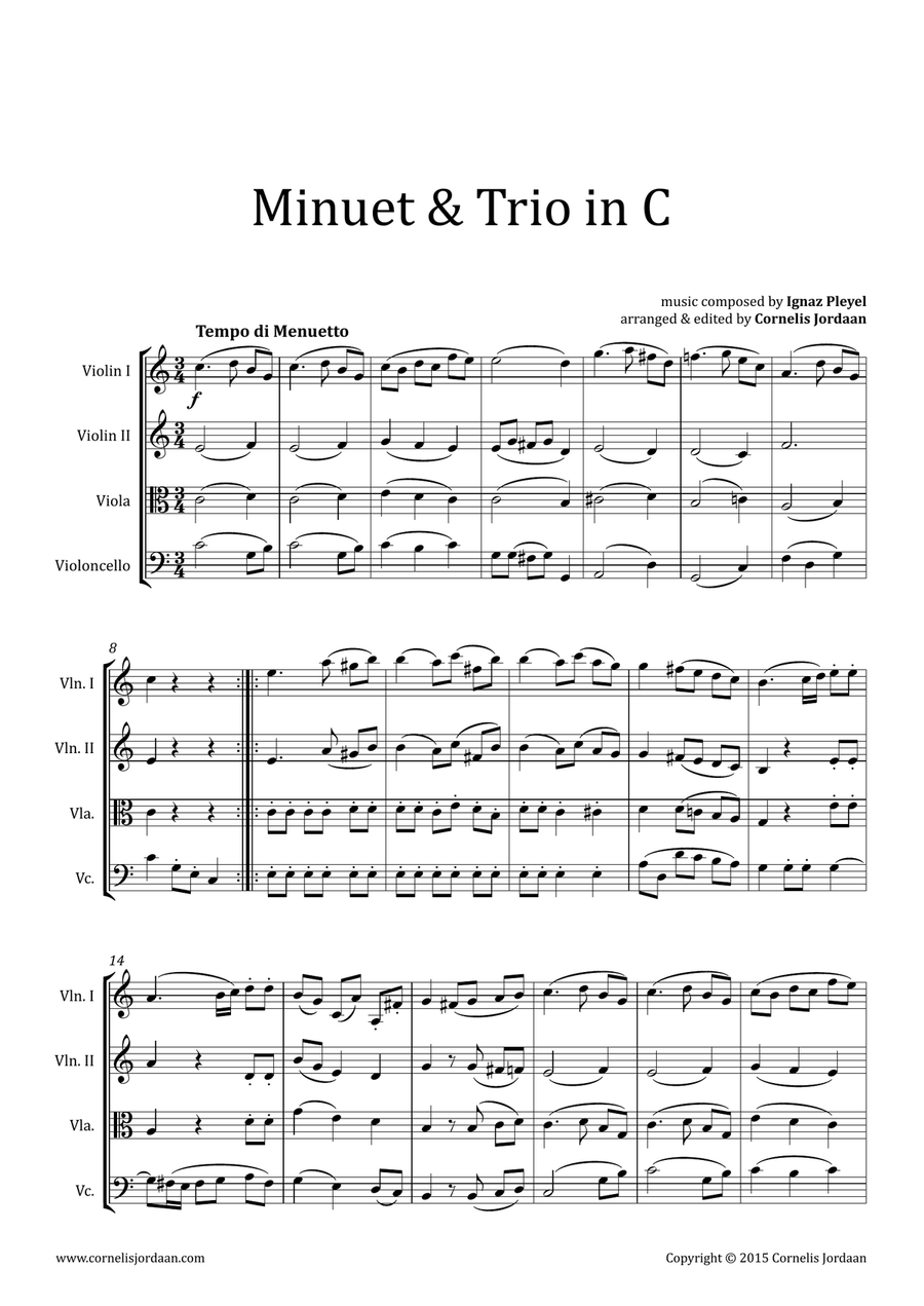 PLEYEL : Easy Minuet & Trio for string quartet String Quartet scores gallery preview page 1