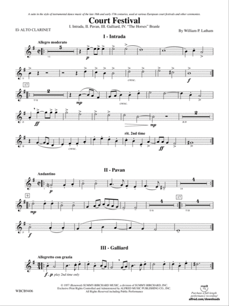 Court Festival (Suite for Concert Band): (World Part) E-flat Alto Clarinet Concert Band scores gallery preview page 1