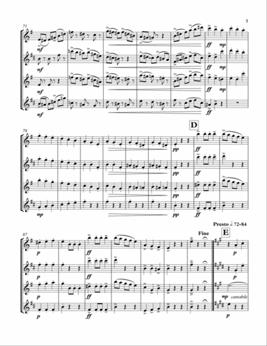 Verdi: Prestissimo from String Quartet in e for Saxophone Quartet Woodwind Quartet scores gallery preview page 5