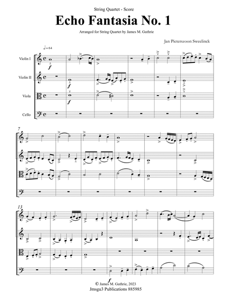 Sweelinck: Six Echo Fantasias Complete for String Quartet - Score Only image number null