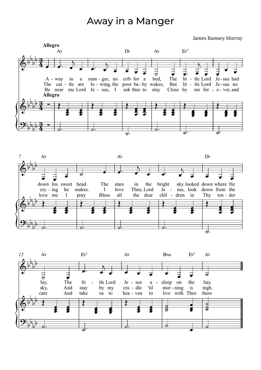 Away in a Manger - Alto with chords in Ab image number null