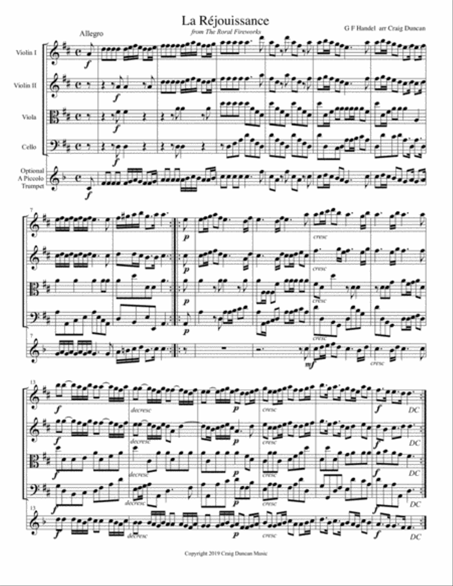 La Rejoissance String Quartet w Optional Trumpet Small Ensemble scores gallery preview page 2