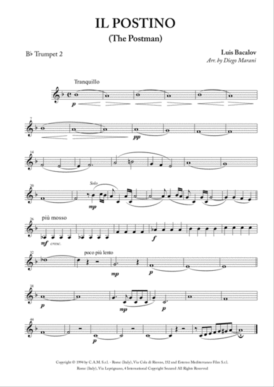 Il Postino (the Postman) Brass Ensemble scores gallery preview page 2