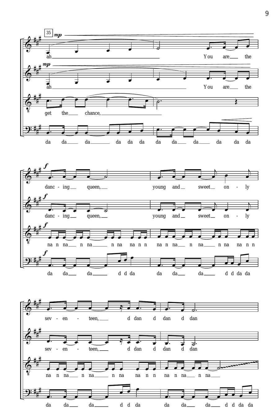 Dancing Queen (arr. Deke Sharon) 4-Part scores gallery preview page 7