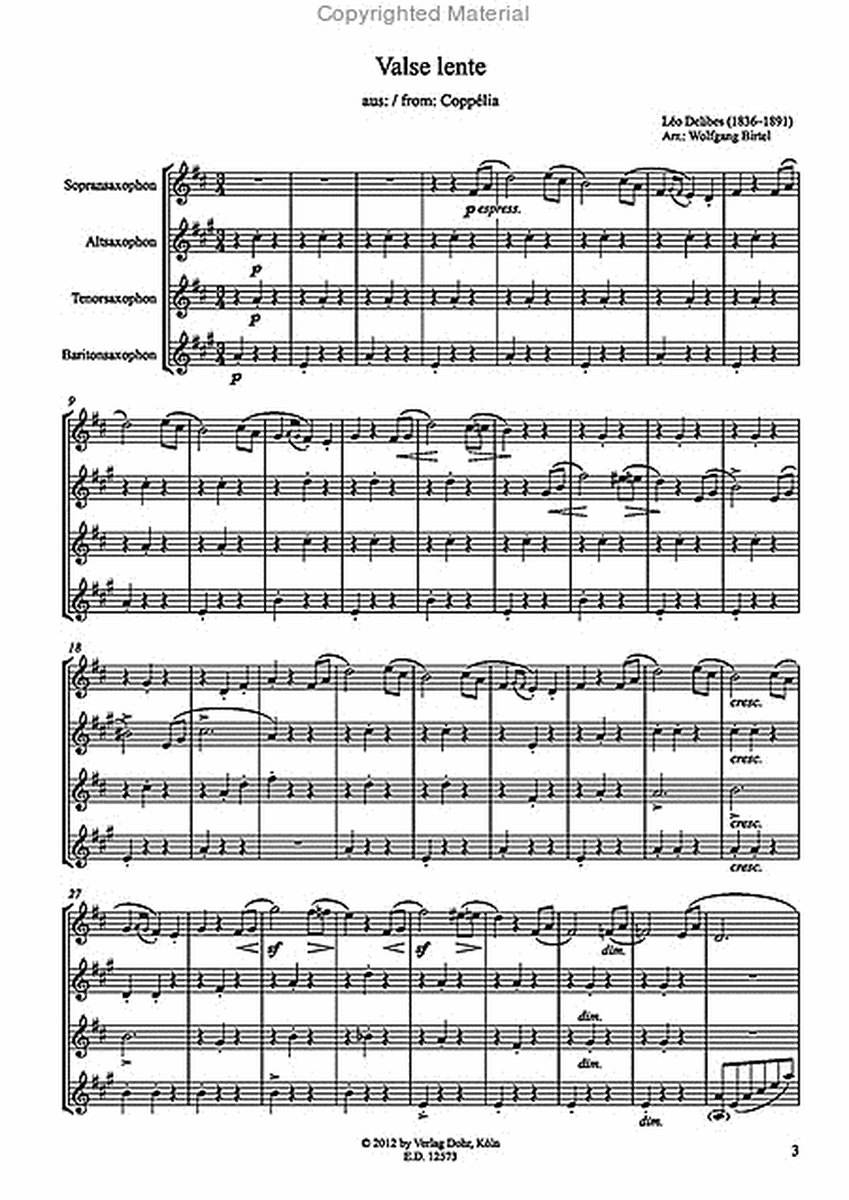 Valse lente (für Saxophonquartett (SATBar))