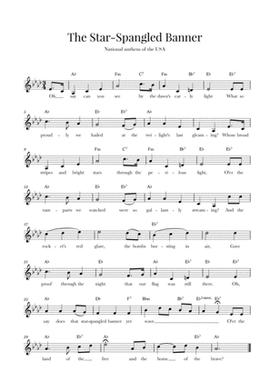 The Star Spangled Banner (National Anthem of the USA) - with lyrics - A-flat Major