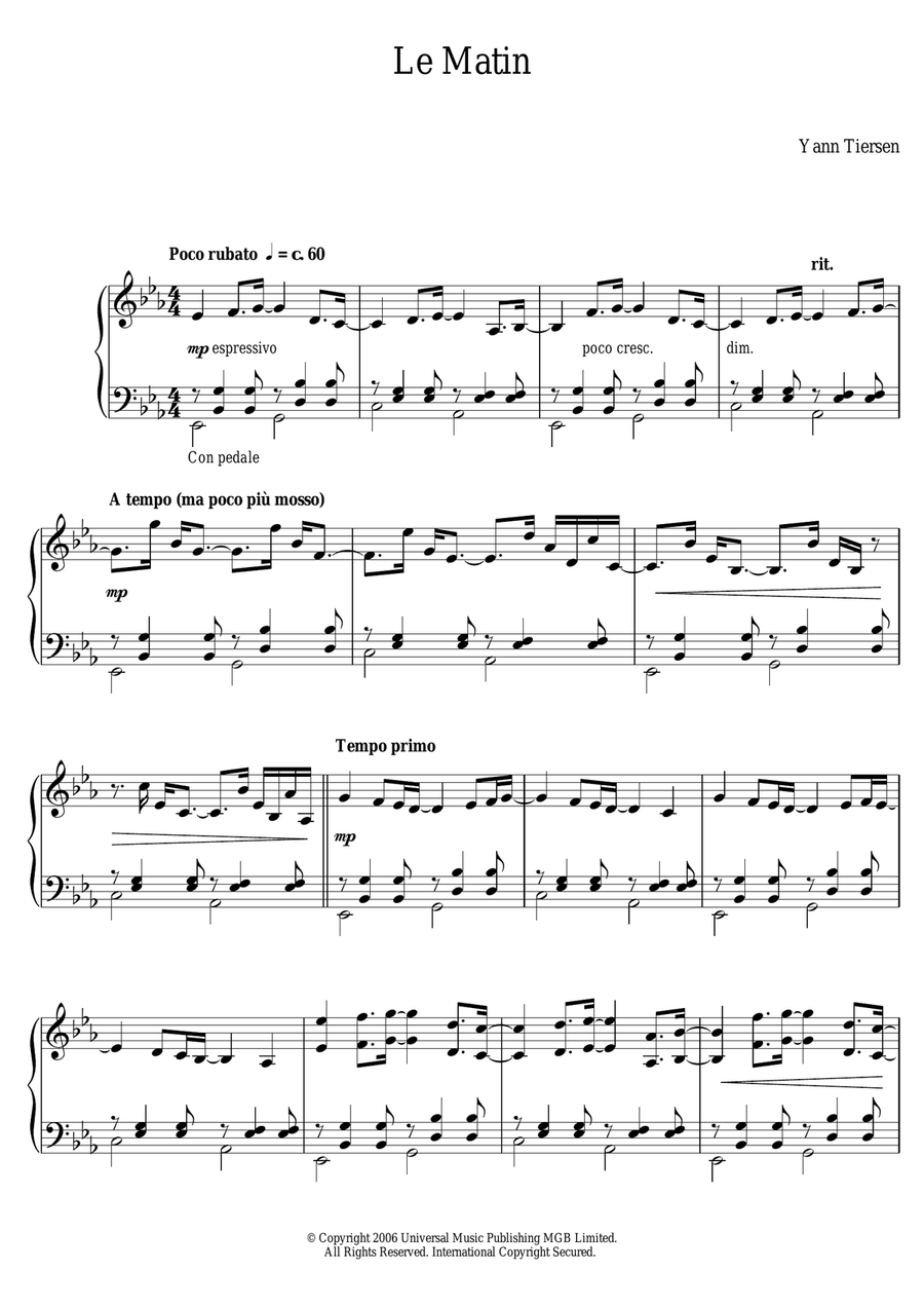Le Matin Piano Solo scores gallery preview page 1