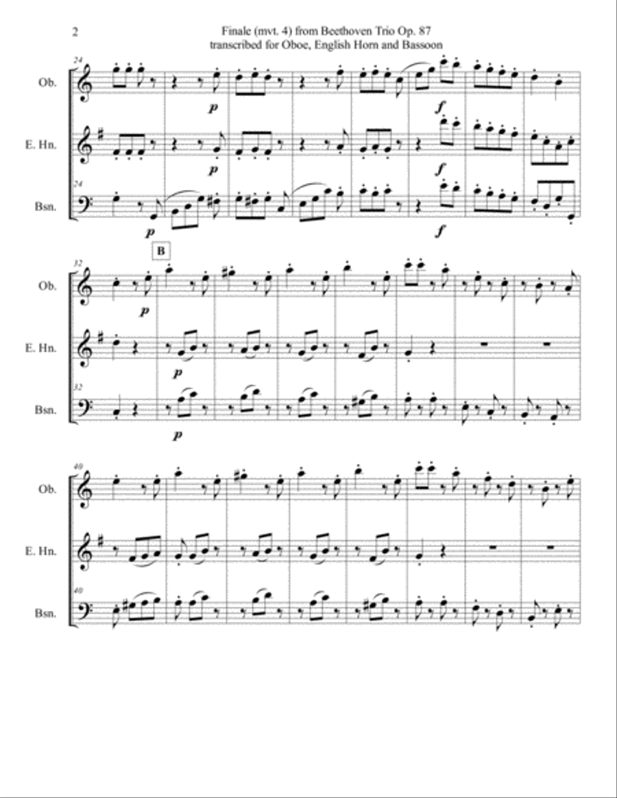 Finale - Presto (Mvt. 4) from Beethoven Trio in C Major, Op. 87, for Oboe, English horn, and Bassoon Woodwind Trio scores gallery preview page 4