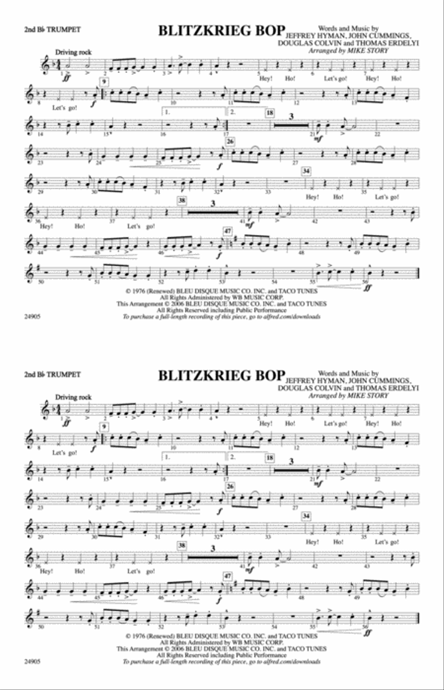 Blitzkrieg Bop: 2nd B-flat Trumpet Marching Band scores gallery preview page 1