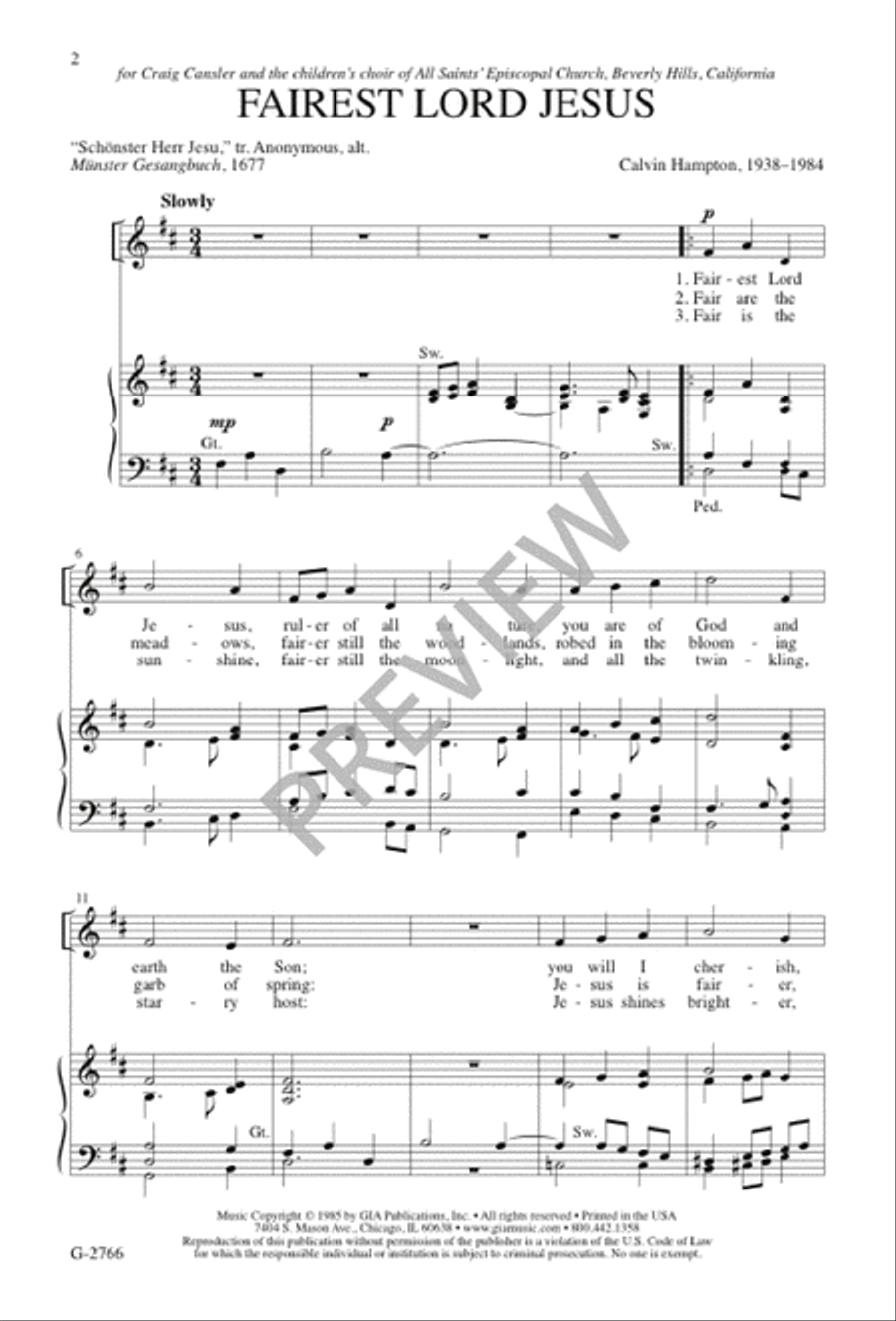 Fairest Lord Jesus Unison Choir scores gallery preview page 3
