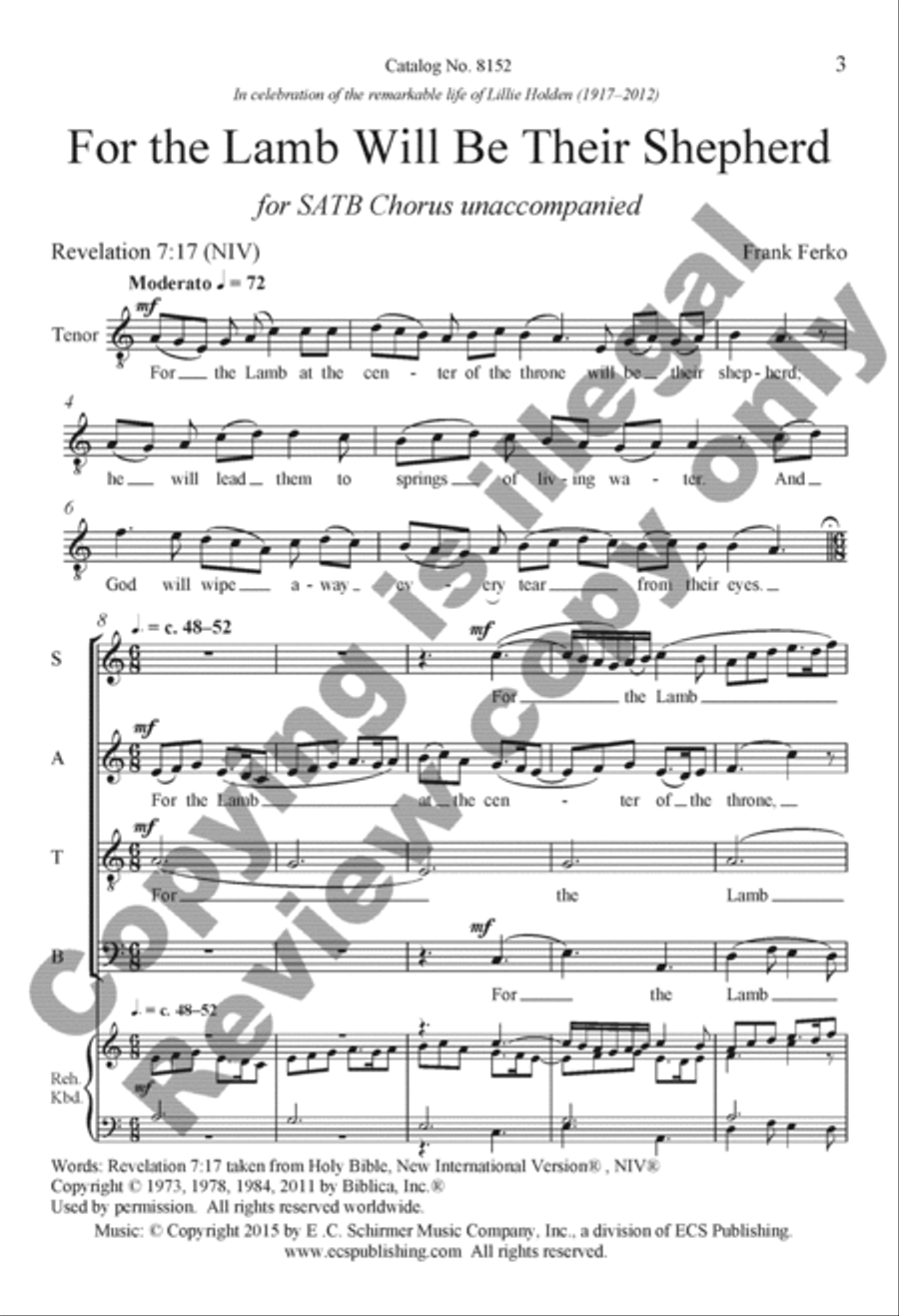 For the Lamb Will Be Their Shepherd 4-Part scores gallery preview page 2