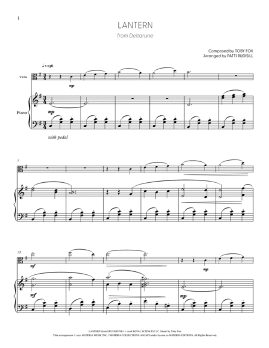 Lantern (from DELTARUNE) (for Solo Viola with Piano Accompaniment) Piano Accompaniment scores gallery preview page 2
