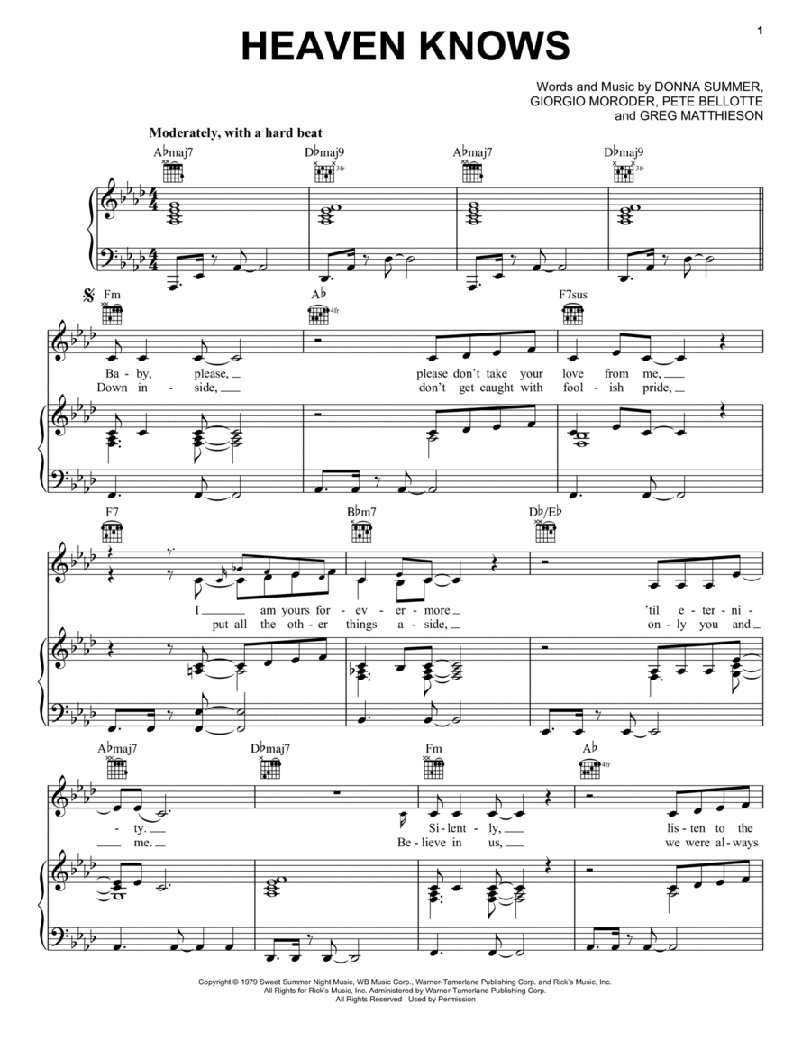 Heaven Knows Heaven Knows Piano, Vocal, Guitar scores gallery preview page 1