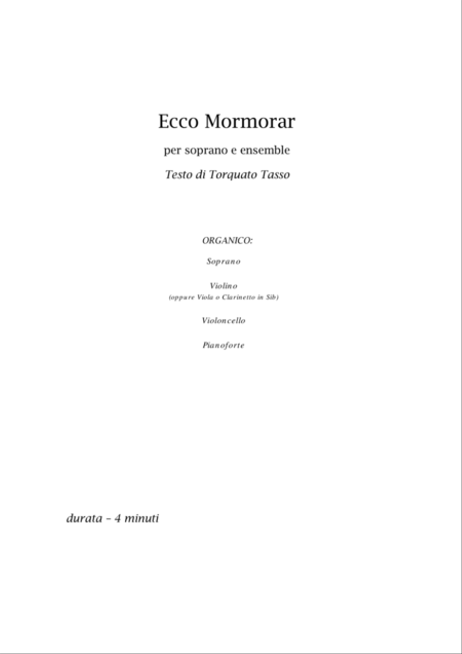 Fabrizio Festa: ECCO MORMORAR L’ONDE (ES-20-025) classical version - Score Only