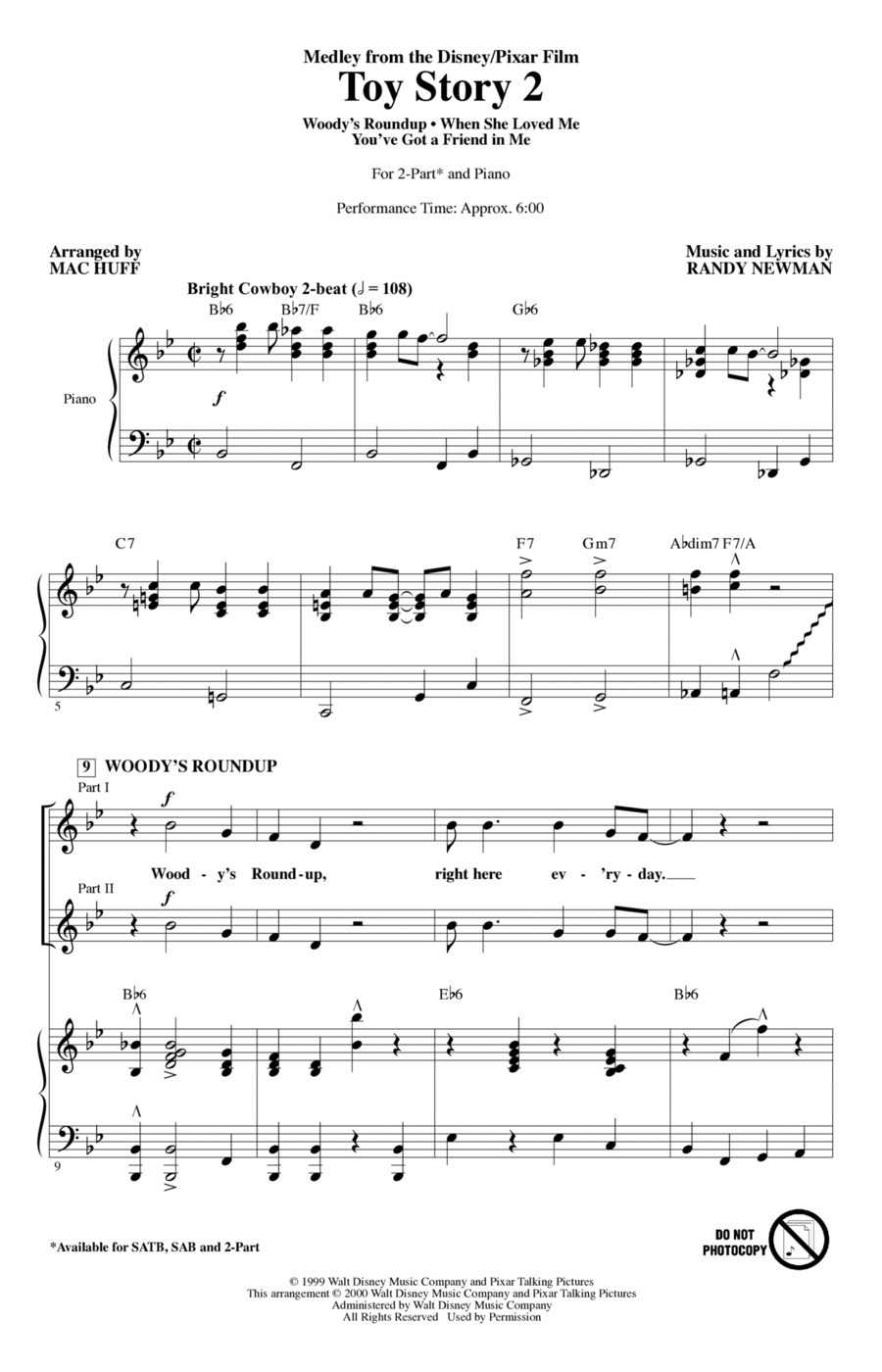 Toy Story 2 (Medley) (arr. Mac Huff) 2-Part scores gallery preview page 1