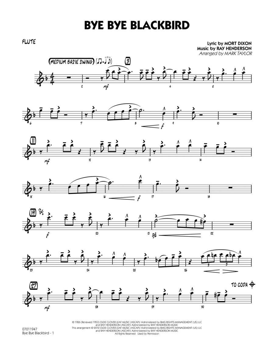 Bye Bye Blackbird - Flute Jazz Ensemble scores gallery preview page 1