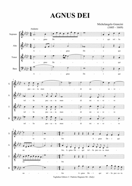 AGNUS DEI - Grancini M. - For SATB Choir - Score Only image number null