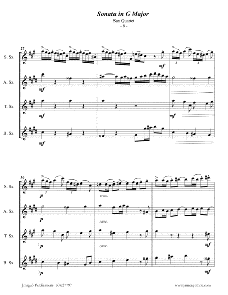 Telemann: Sonata in G Major for Sax Quartet image number null