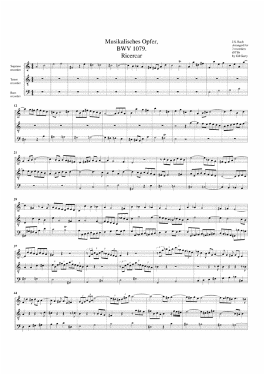 Ricercar from Musikalisches Opfer, BWV 1079/I (arrangement for 3 recorders (STB)) image number null