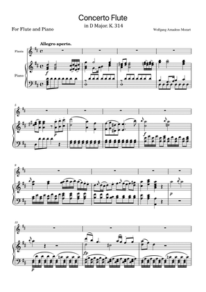 Mozart - Flute Concerto in D major, K.314/285d - Original For Flute and Piano Score and Parts