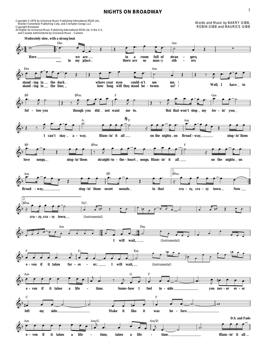 Nights On Broadway Nights On Broadway Electric Guitar scores gallery preview page 1
