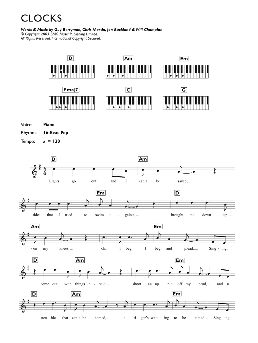 Clocks Piano Solo scores gallery preview page 1