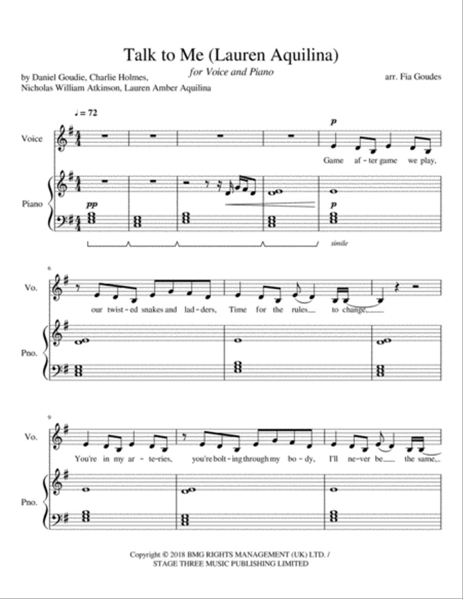 Talk To Me Piano, Vocal, Guitar scores gallery preview page 1