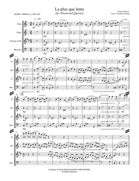 Debussy – La plus que lente (for Woodwind Quartet) image number null